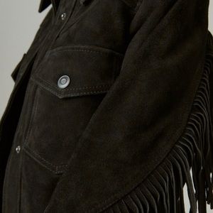 Lucky Brand Suede Jacket with Fringe Black Large NWT